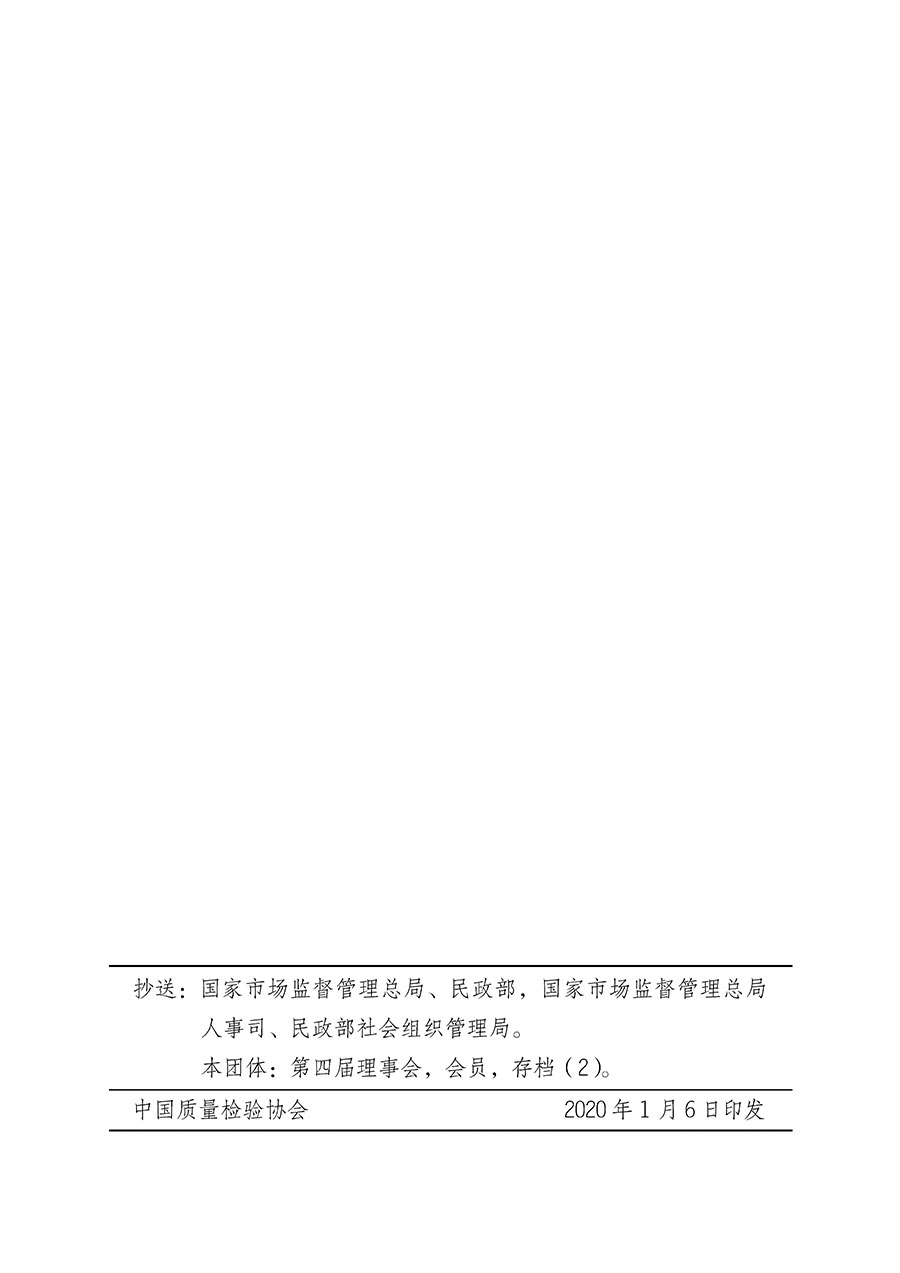 中国质量检验协会关于第四届第一次会员代表大会和第四届第一次理事会相关表决结果的公告(中检办发〔2020〕1号)