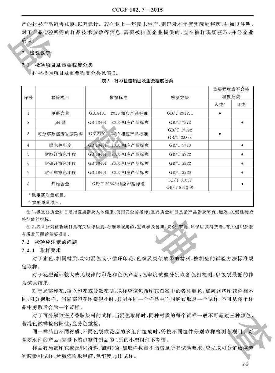 衬衫产品质量监督抽查实施规范