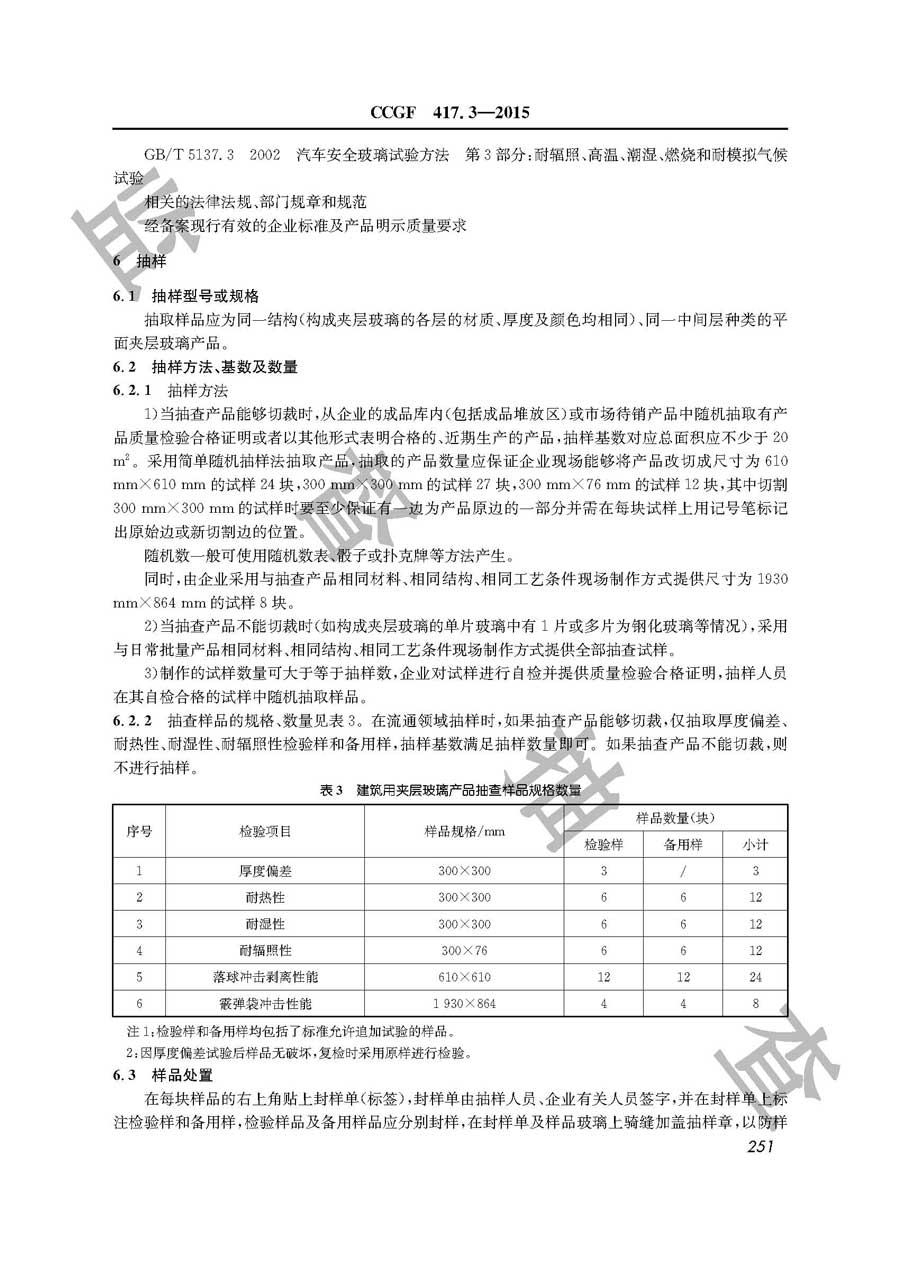 建筑用夹层玻璃产品质量监督抽查实施规范