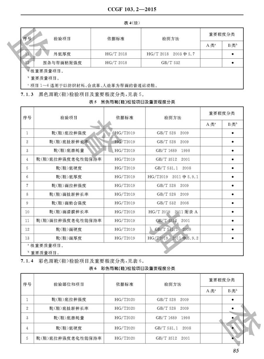 胶鞋产品质量监督抽查实施规范