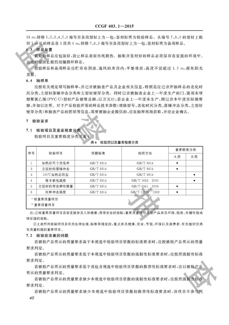 门、窗未增塑聚氯乙烯（PVC－U）型材产品质量监督抽查实施规范