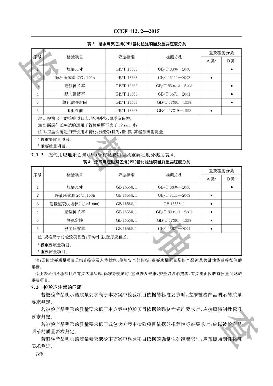 聚乙烯（PE）管材产品质量监督抽查实施规范