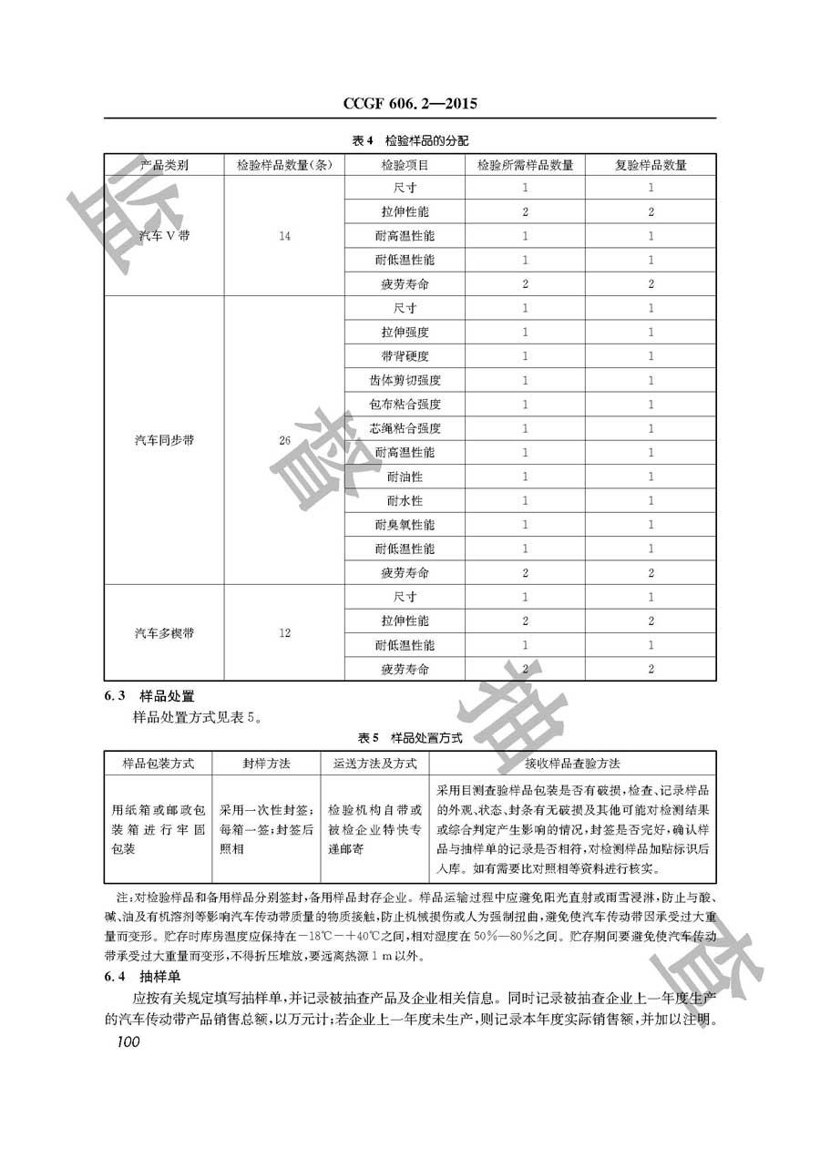 汽车传动带产品质量监督抽查实施规范