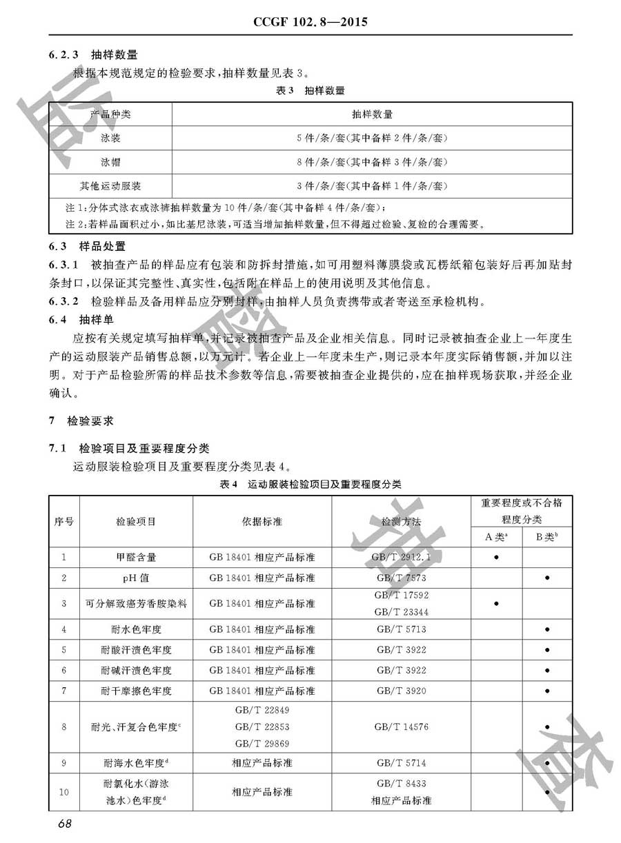 运动服装产品质量监督抽查实施规范