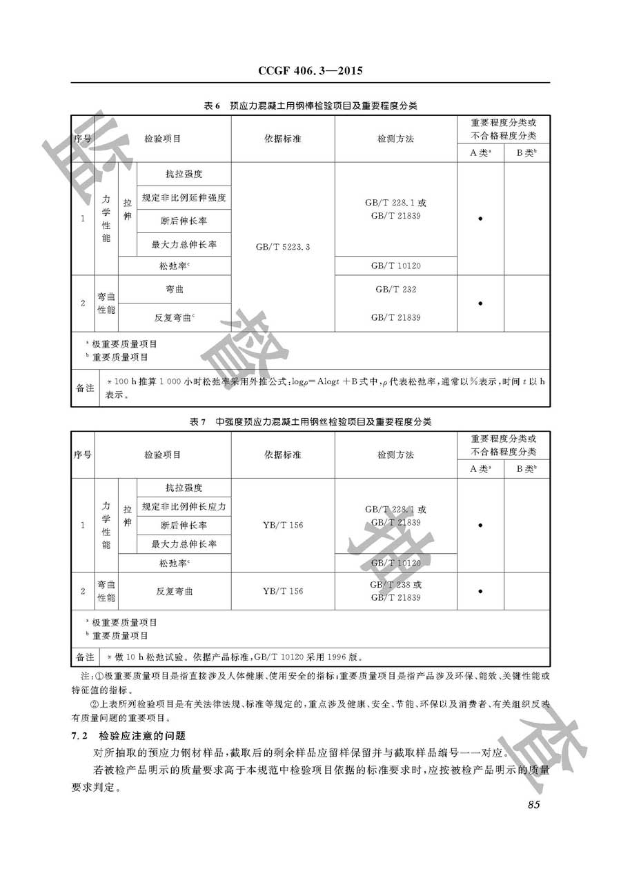 预应力混凝土用钢材产品质量监督抽查实施规范